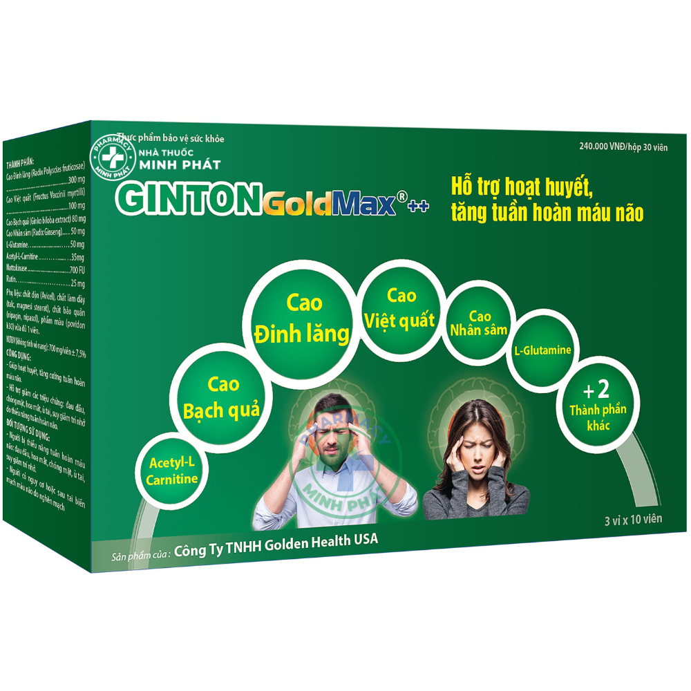 GINTON GOLD MAX - Hoạt huyết, dưỡng não, tăng tuần hoàn máu não